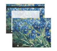 Quteprint 2-Pack Pencil Pouch for 3 Ring Binder, Irises Vincent Van Gogh Binder Pencil Case A4 File Bag with Zipper Clear Window, Durable Binder Organizer Large Capacity for School Office Makeup