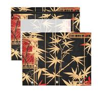 Quteprint 2-Pack Pencil Pouch for 3 Ring Binder, Japanese Bamboos Binder Pencil Case A4 File Bag with Zipper Clear Window, Durable Binder Organizer Large Capacity for School Office Makeup