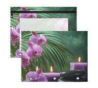 Quteprint 2-Pack Pencil Pouch for 3 Ring Binder, Japanese Zen Candles Orchid Binder Pencil Case A4 File Bag with Zipper Clear Window, Durable Binder Organizer Large Capacity for School Office Makeup