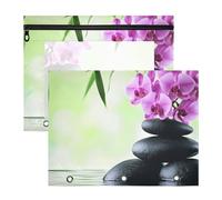 Quteprint 2-Pack Pencil Pouch for 3 Ring Binder, Japanese Zen Orchid Flower Binder Pencil Case A4 File Bag with Zipper Clear Window, Durable Binder Organizer Large Capacity for School Office Makeup