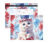 Quteprint 2-Pack Pencil Pouch for 3 Ring Binder, July 4th Cat Holiday Balloons Binder Pencil Case A4 File Bag with Zipper Clear Window, Durable Binder Organizer Large Capacity for School Office Makeup