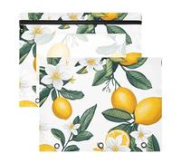 Quteprint 2-Pack Pencil Pouch for 3 Ring Binder, Lemon Flower Leaves Binder Pencil Case A4 File Bag with Zipper Clear Window, Durable Binder Organizer Large Capacity for School Office Makeup