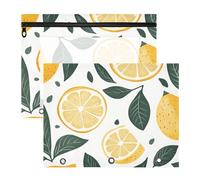 Quteprint 2-Pack Pencil Pouch for 3 Ring Binder, Lemon Leaves Binder Pencil Case A4 File Bag with Zipper Clear Window, Durable Binder Organizer Large Capacity for School Office Makeup