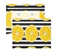 Quteprint 2-Pack Pencil Pouch for 3 Ring Binder, Lemon Stripe Pattern Binder Pencil Case A4 File Bag with Zipper Clear Window, Durable Binder Organizer Large Capacity for School Office Makeup