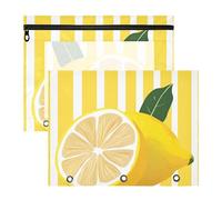 Quteprint 2-Pack Pencil Pouch for 3 Ring Binder, Lemon Stripes Binder Pencil Case A4 File Bag with Zipper Clear Window, Durable Binder Organizer Large Capacity for School Office Makeup