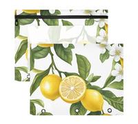 Quteprint 2-Pack Pencil Pouch for 3 Ring Binder, Lemon Tree Branch Flowers Binder Pencil Case A4 File Bag with Zipper Clear Window, Durable Binder Organizer Large Capacity for School Office Makeup