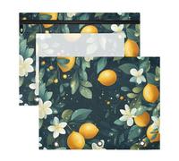 Quteprint 2-Pack Pencil Pouch for 3 Ring Binder, Lemon Tree White Flowers Binder Pencil Case A4 File Bag with Zipper Clear Window, Durable Binder Organizer Large Capacity for School Office Makeup