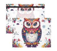 Quteprint 2-Pack Pencil Pouch for 3 Ring Binder, Mandala Boho Animal Owl Binder Pencil Case A4 File Bag with Zipper Clear Window, Durable Binder Organizer Large Capacity for School Office Makeup