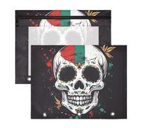 Quteprint 2-Pack Pencil Pouch for 3 Ring Binder, Mexican Flag Sugar Skull Binder Pencil Case A4 File Bag with Zipper Clear Window, Durable Binder Organizer Large Capacity for School Office Makeup