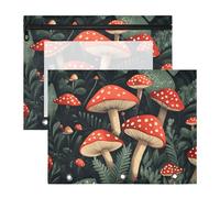 Quteprint 2-Pack Pencil Pouch for 3 Ring Binder, Mushroom Forest Green Leaves Binder Pencil Case A4 File Bag with Zipper Clear Window, Durable Binder Organizer Large Capacity for School Office Makeup