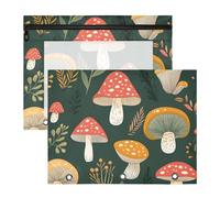 Quteprint 2-Pack Pencil Pouch for 3 Ring Binder, Mushroom Forest Leaves Binder Pencil Case A4 File Bag with Zipper Clear Window, Durable Binder Organizer Large Capacity for School Office Makeup