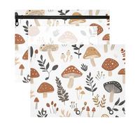 Quteprint 2-Pack Pencil Pouch for 3 Ring Binder, Mushroom Leaves Pattern Binder Pencil Case A4 File Bag with Zipper Clear Window, Durable Binder Organizer Large Capacity for School Office Makeup
