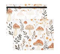 Quteprint 2-Pack Pencil Pouch for 3 Ring Binder, Mushroom Plants Pattern Binder Pencil Case A4 File Bag with Zipper Clear Window, Durable Binder Organizer Large Capacity for School Office Makeup