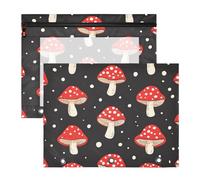 Quteprint 2-Pack Pencil Pouch for 3 Ring Binder, Mushroom Polka Dots Pattern Binder Pencil Case A4 File Bag with Zipper Clear Window, Durable Binder Organizer Large Capacity for School Office Makeup