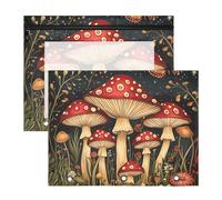 Quteprint 2-Pack Pencil Pouch for 3 Ring Binder, Mushrooms Flowers Butterfly Binder Pencil Case A4 File Bag with Zipper Clear Window, Durable Binder Organizer Large Capacity for School Office Makeup