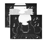 Quteprint 2-Pack Pencil Pouch for 3 Ring Binder, Music Singing Cats Moon Binder Pencil Case A4 File Bag with Zipper Clear Window, Durable Binder Organizer Large Capacity for School Office Makeup