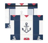 Quteprint 2-Pack Pencil Pouch for 3 Ring Binder, Nautical Anchor Heart Stripe Binder Pencil Case A4 File Bag with Zipper Clear Window, Durable Binder Organizer Large Capacity for School Office Makeup