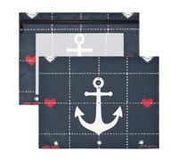 Quteprint 2-Pack Pencil Pouch for 3 Ring Binder, Navy Anchor Heart Stripe Binder Pencil Case A4 File Bag with Zipper Clear Window, Durable Binder Organizer Large Capacity for School Office Makeup
