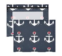 Quteprint 2-Pack Pencil Pouch for 3 Ring Binder, Ocean Anchor Loves Heart Binder Pencil Case A4 File Bag with Zipper Clear Window, Durable Binder Organizer Large Capacity for School Office Makeup