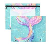 Quteprint 2-Pack Pencil Pouch for 3 Ring Binder, Ocean Animal Mermaid Tails Binder Pencil Case A4 File Bag with Zipper Clear Window, Durable Binder Organizer Large Capacity for School Office Makeup