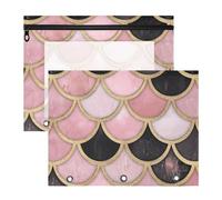 Quteprint 2-Pack Pencil Pouch for 3 Ring Binder, Ocean Pink Mermaid Scales Binder Pencil Case A4 File Bag with Zipper Clear Window, Durable Binder Organizer Large Capacity for School Office Makeup