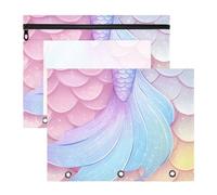 Quteprint 2-Pack Pencil Pouch for 3 Ring Binder, Ocean Sea Mermaid Tails Binder Pencil Case A4 File Bag with Zipper Clear Window, Durable Binder Organizer Large Capacity for School Office Makeup