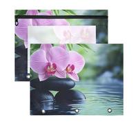 Quteprint 2-Pack Pencil Pouch for 3 Ring Binder, Orchid Flower Japanese Zen Binder Pencil Case A4 File Bag with Zipper Clear Window, Durable Binder Organizer Large Capacity for School Office Makeup