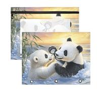 Quteprint 2-Pack Pencil Pouch for 3 Ring Binder, Panda Polar Bear Sunset Binder Pencil Case A4 File Bag with Zipper Clear Window, Durable Binder Organizer Large Capacity for School Office Makeup