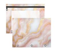 Quteprint 2-Pack Pencil Pouch for 3 Ring Binder, Pastel Pink Marbling Binder Pencil Case A4 File Bag with Zipper Clear Window, Durable Binder Organizer Large Capacity for School Office Makeup