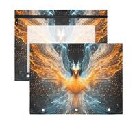 Quteprint 2-Pack Pencil Pouch for 3 Ring Binder, Phoenix Animal Binder Pencil Case A4 File Bag with Zipper Clear Window, Durable Binder Organizer Large Capacity for School Office Makeup
