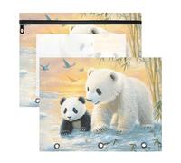 Quteprint 2-Pack Pencil Pouch for 3 Ring Binder, Polar Bear Panda Birds Ice Binder Pencil Case A4 File Bag with Zipper Clear Window, Durable Binder Organizer Large Capacity for School Office Makeup