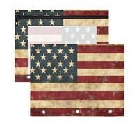 Quteprint 2-Pack Pencil Pouch for 3 Ring Binder, Retro American Flag Binder Pencil Case A4 File Bag with Zipper Clear Window, Durable Binder Organizer Large Capacity for School Office Makeup