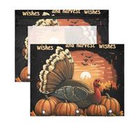 Quteprint 2-Pack Pencil Pouch for 3 Ring Binder, Retro Turkey Pumpkin Maple Binder Pencil Case A4 File Bag with Zipper Clear Window, Durable Binder Organizer Large Capacity for School Office Makeup