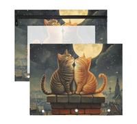 Quteprint 2-Pack Pencil Pouch for 3 Ring Binder, Romantic Two Cats Moon Stars Binder Pencil Case A4 File Bag with Zipper Clear Window, Durable Binder Organizer Large Capacity for School Office Makeup