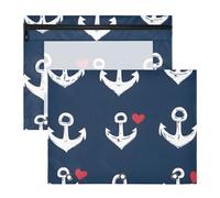 Quteprint 2-Pack Pencil Pouch for 3 Ring Binder, Sea Anchor Loves Heart Binder Pencil Case A4 File Bag with Zipper Clear Window, Durable Binder Organizer Large Capacity for School Office Makeup