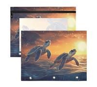 Quteprint 2-Pack Pencil Pouch for 3 Ring Binder, Sea Beach Turtle Sunset Binder Pencil Case A4 File Bag with Zipper Clear Window, Durable Binder Organizer Large Capacity for School Office Makeup