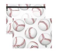 Quteprint 2-Pack Pencil Pouch for 3 Ring Binder, Sport Baseballs Pattern Binder Pencil Case A4 File Bag with Zipper Clear Window, Durable Binder Organizer Large Capacity for School Office Makeup