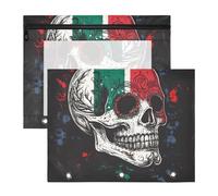 Quteprint 2-Pack Pencil Pouch for 3 Ring Binder, Sugar Skull Mexican Flag Binder Pencil Case A4 File Bag with Zipper Clear Window, Durable Binder Organizer Large Capacity for School Office Makeup
