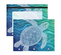Quteprint 2-Pack Pencil Pouch for 3 Ring Binder, Swimming Sea Turtle Waves Binder Pencil Case A4 File Bag with Zipper Clear Window, Durable Binder Organizer Large Capacity for School Office Makeup
