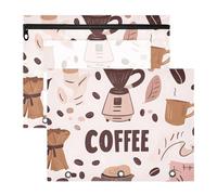 Quteprint 2-Pack Pencil Pouch for 3 Ring Binder, Teapot Coffee Beans Binder Pencil Case A4 File Bag with Zipper Clear Window, Durable Binder Organizer Large Capacity for School Office Makeup