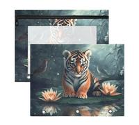 Quteprint 2-Pack Pencil Pouch for 3 Ring Binder, Tiger Birds Lotus Flower Binder Pencil Case A4 File Bag with Zipper Clear Window, Durable Binder Organizer Large Capacity for School Office Makeup