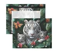 Quteprint 2-Pack Pencil Pouch for 3 Ring Binder, Tiger Jungle Butterfly Flower Binder Pencil Case A4 File Bag with Zipper Clear Window, Durable Binder Organizer Large Capacity for School Office Makeup