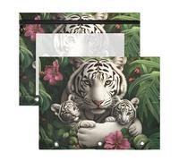 Quteprint 2-Pack Pencil Pouch for 3 Ring Binder, Tiger Jungle Butterfly Flowers Binder Pencil Case A4 File Bag with Zipper Clear Window, Durable Binder Organizer Large Capacity for School Office Makeu