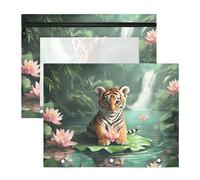 Quteprint 2-Pack Pencil Pouch for 3 Ring Binder, Tiger Lotus Flower Binder Pencil Case A4 File Bag with Zipper Clear Window, Durable Binder Organizer Large Capacity for School Office Makeup