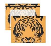 Quteprint 2-Pack Pencil Pouch for 3 Ring Binder, Tiger Stripe Pattern Orange Binder Pencil Case A4 File Bag with Zipper Clear Window, Durable Binder Organizer Large Capacity for School Office Makeup