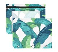 Quteprint 2-Pack Pencil Pouch for 3 Ring Binder, Tropical Green Banana Leaves Binder Pencil Case A4 File Bag with Zipper Clear Window, Durable Binder Organizer Large Capacity for School Office Makeup