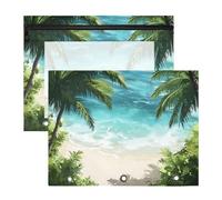 Quteprint 2-Pack Pencil Pouch for 3 Ring Binder, Tropical Sea Ocean Palm Tree Binder Pencil Case A4 File Bag with Zipper Clear Window, Durable Binder Organizer Large Capacity for School Office Makeup