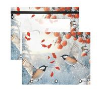 Quteprint 2-Pack Pencil Pouch for 3 Ring Binder, Two Birds Persimmon Trees Binder Pencil Case A4 File Bag with Zipper Clear Window, Durable Binder Organizer Large Capacity for School Office Makeup