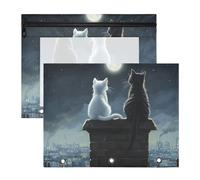 Quteprint 2-Pack Pencil Pouch for 3 Ring Binder, Two Cats City Moon Stras Binder Pencil Case A4 File Bag with Zipper Clear Window, Durable Binder Organizer Large Capacity for School Office Makeup