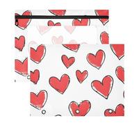 Quteprint 2-Pack Pencil Pouch for 3 Ring Binder, Valentines Day Pattern Hearts Binder Pencil Case A4 File Bag with Zipper Clear Window, Durable Binder Organizer Large Capacity for School Office Makeup